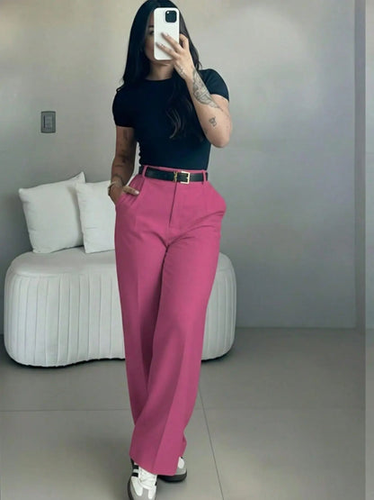 Women’s High-Waisted Suit Pants with Flowy Straight Leg