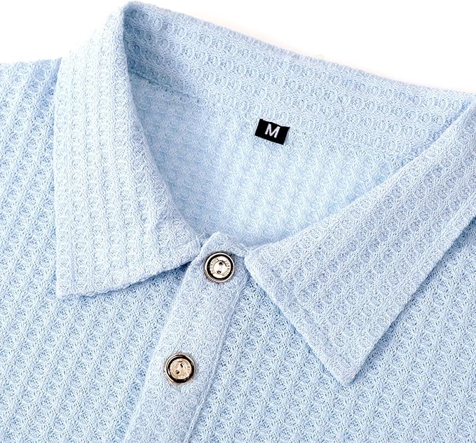 Mens Breathable Hollow Out Knit Polo Shirt