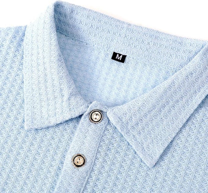 Mens Breathable Hollow Out Knit Polo Shirt