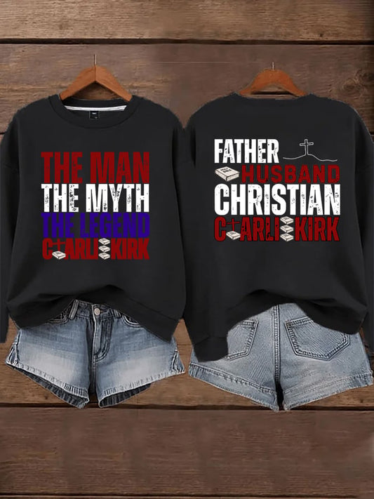 Women's Retro Father Husband Christian The Man The Myth The Legend Printed Sweatshirt