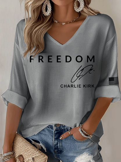 Women's Freedom Print Waffle Long Sleeve T-Shirt