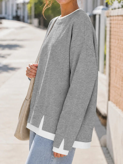 Women's Oversized Layered Sweatshirt with Drop Sleeves