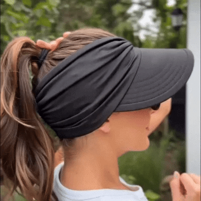 UPF-50 Sun Visor Ponytail Hat Wide Brim Breathable Foldable
