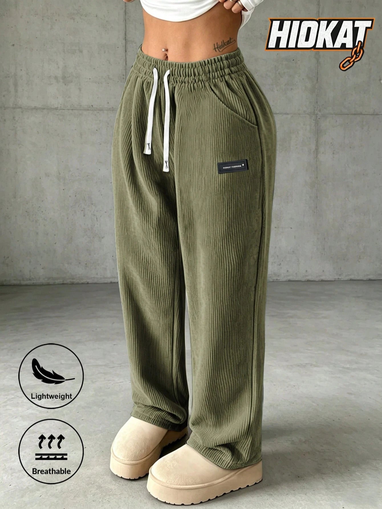 Women's Corduroy Straight Leg Pants with Drawstring Waist