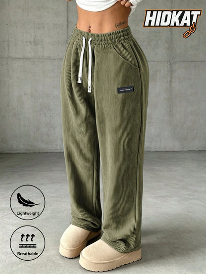 Women's Corduroy Straight Leg Pants with Drawstring Waist
