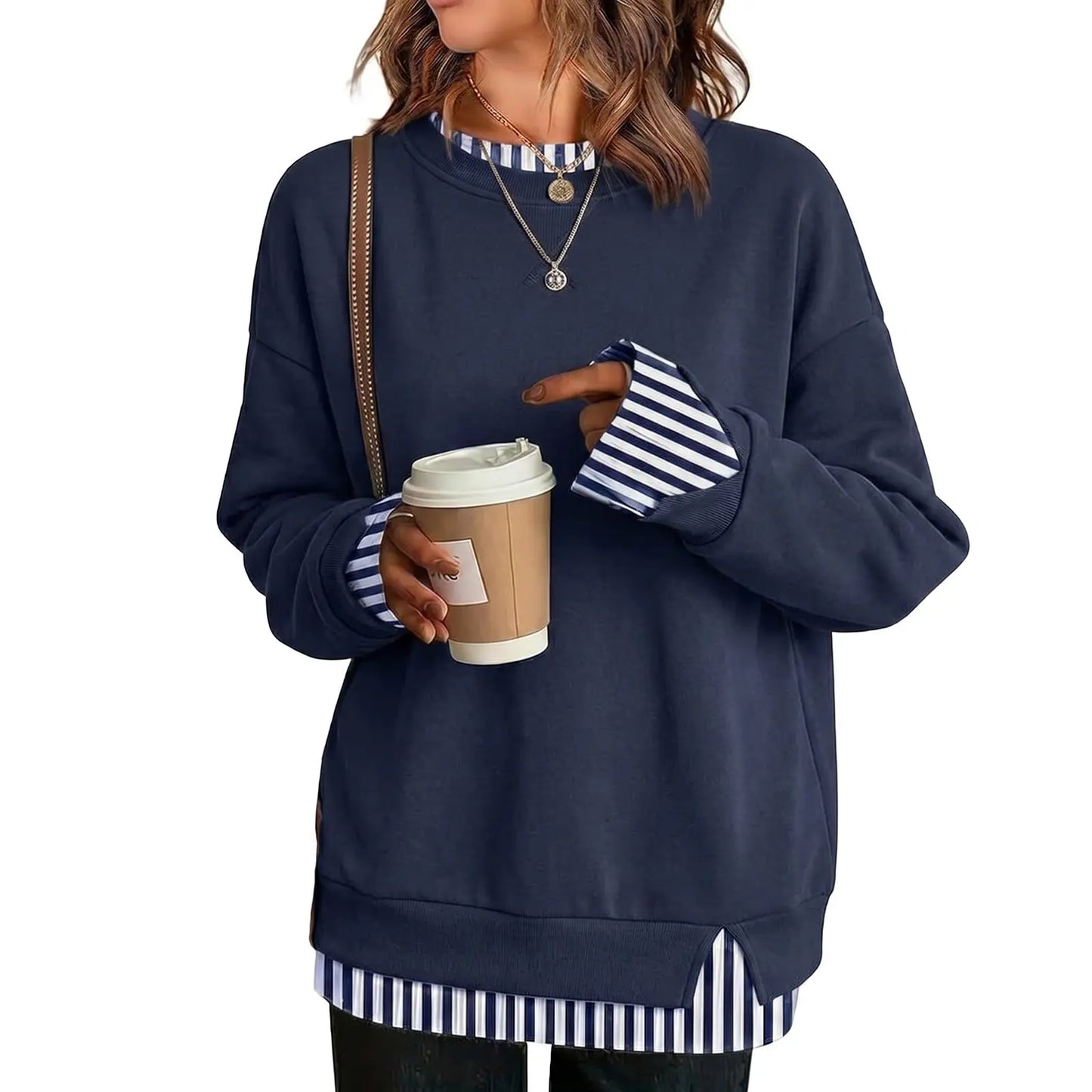Women's Oversized Layered Sweatshirt with Drop Sleeves