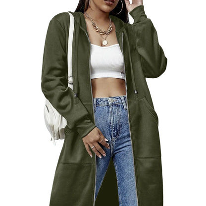 Women's Long Fleece Hoodie Tunic Jacket