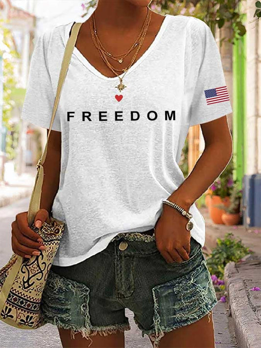 Women's freedom Print V-Neck T-Shirt
