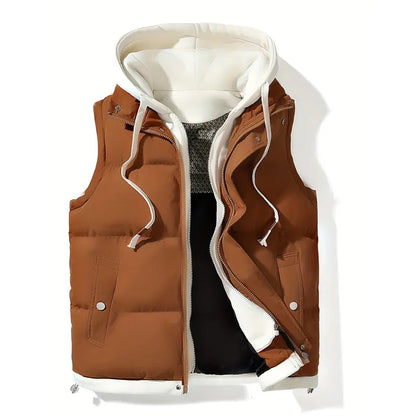 Unisex Hooded Thermal Vest — Faux Two-Piece Layered Winter Gilet