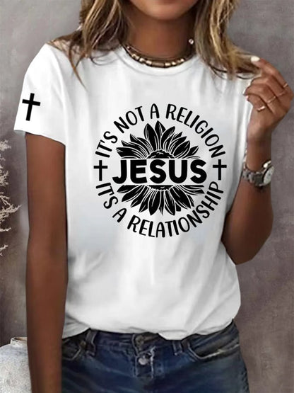 Women's It'S Not A Religion It'S A Relationship Print Crew Neck T-Shirt