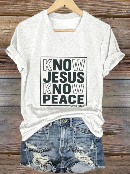 Women's Casual Christian Faith Graphic Print V-Neck Short Sleeve T-Shirt