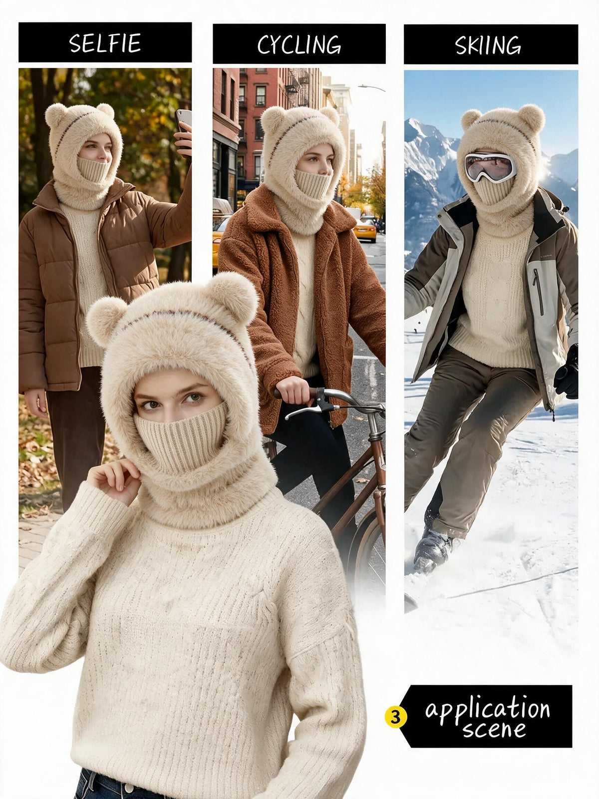 Bear Ear Balaclava Beanie – Soft Knit Winter Hat with Face & Neck Cover