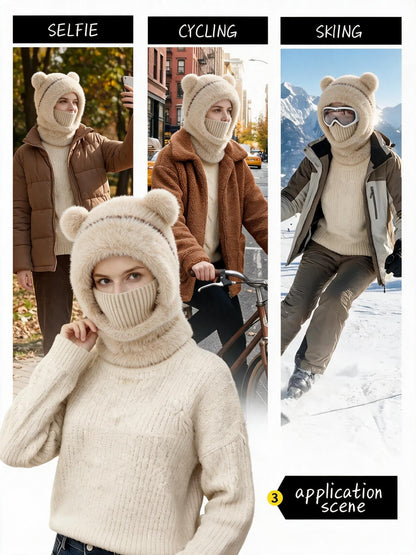 Bear Ear Balaclava Beanie – Soft Knit Winter Hat with Face & Neck Cover