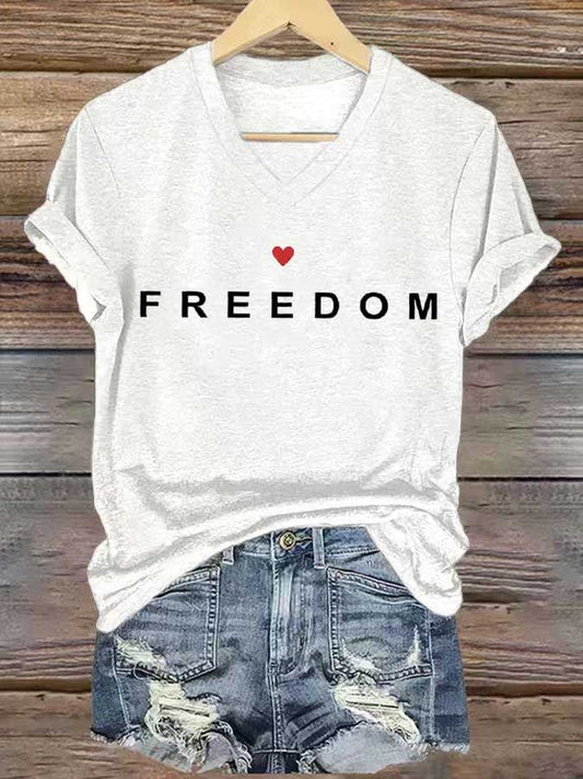 Women's freedom Print V-Neck T-Shirt