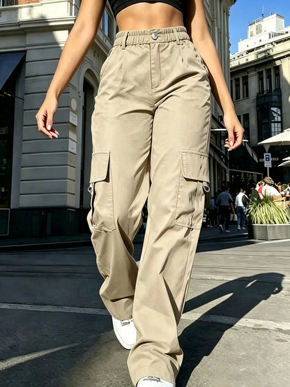 High-Waisted Cargo Pants for Women, Y2K Street Style Loose Fit with Multi Pockets