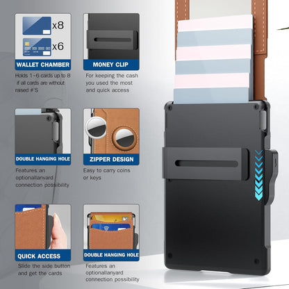 🔥Last Day 49% OFF🔥Wallet for Men - with Pop Up Aluminum Case Money Clip Slim Leather Slots Credit Card Holder RFID Blocking Bifold Minimalist Wallet