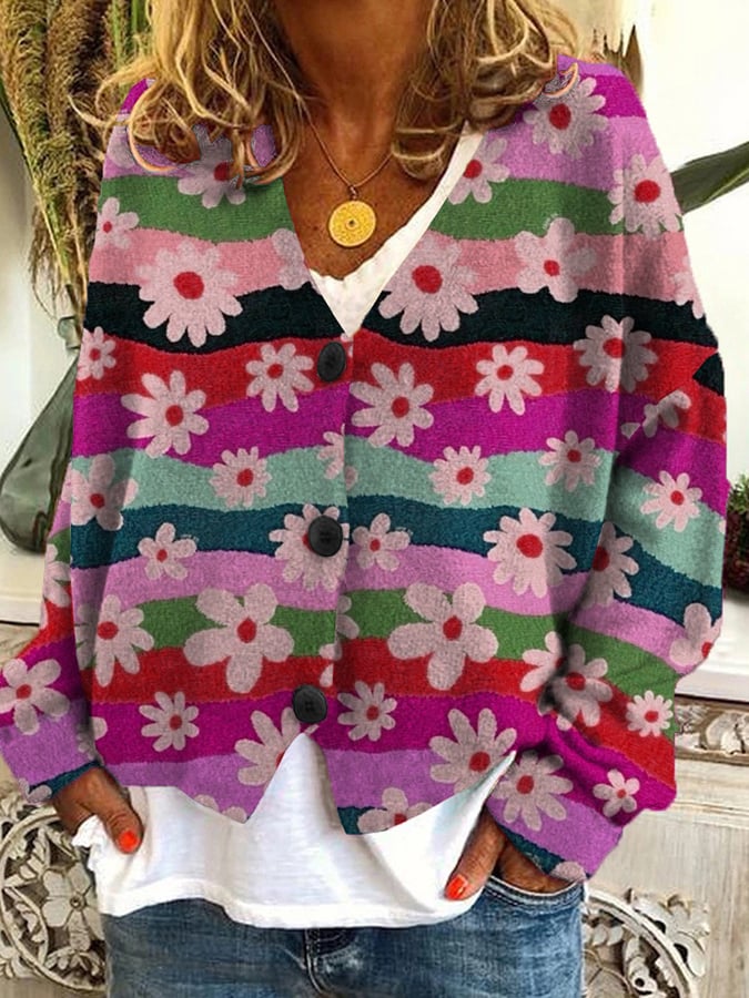 Vintage Check Print Casual Loose Button Flannel Cardigan