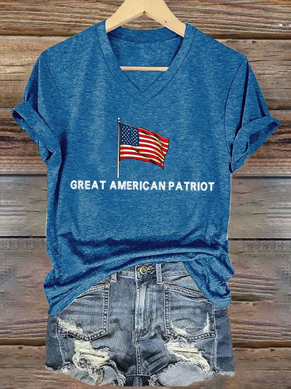 Women's Commemorative Print V Neck T-shirt