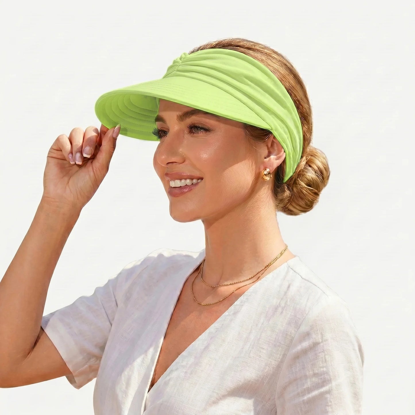 UPF-50 Sun Visor Ponytail Hat Wide Brim Breathable Foldable