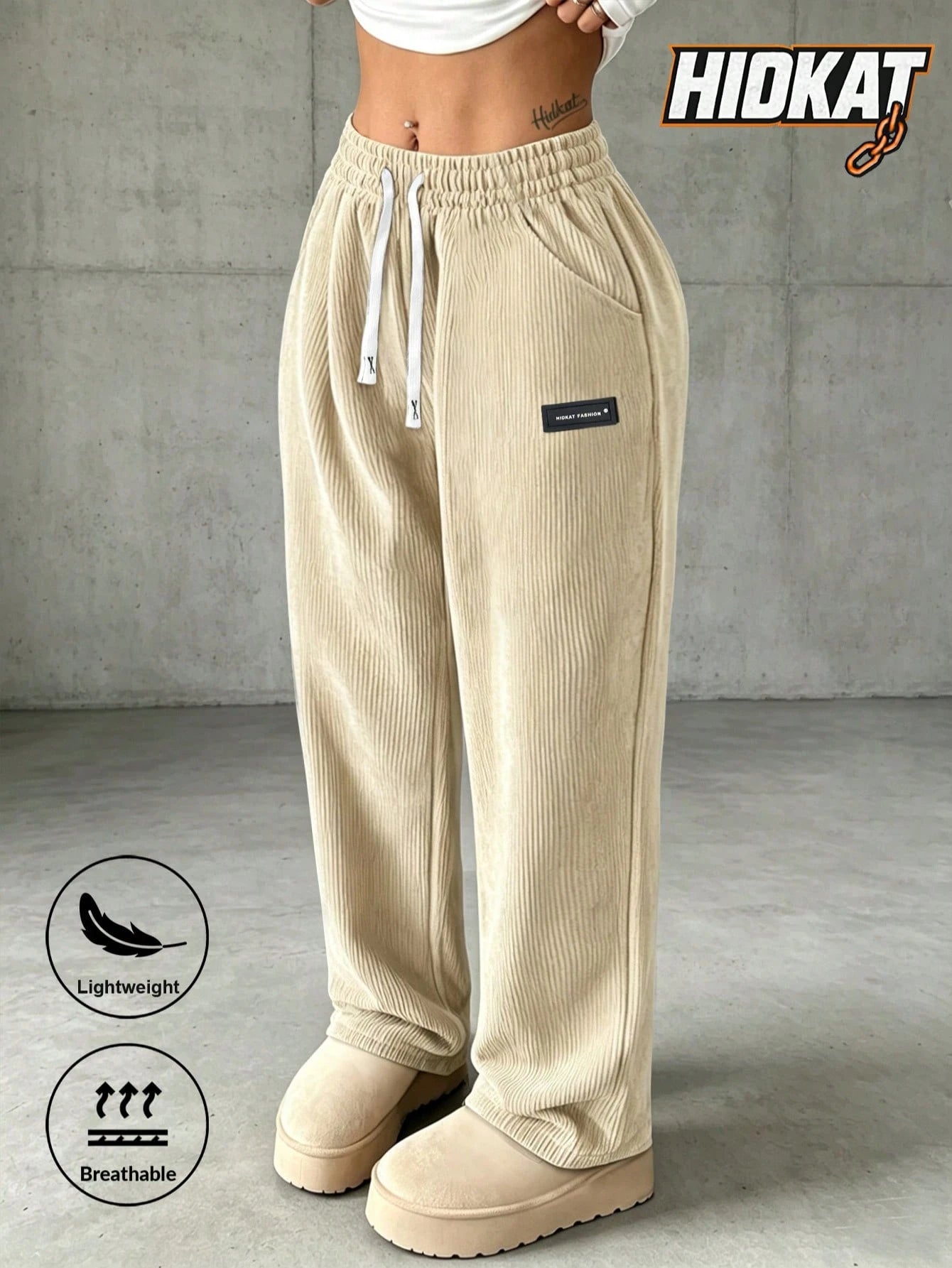 Women's Corduroy Straight Leg Pants with Drawstring Waist