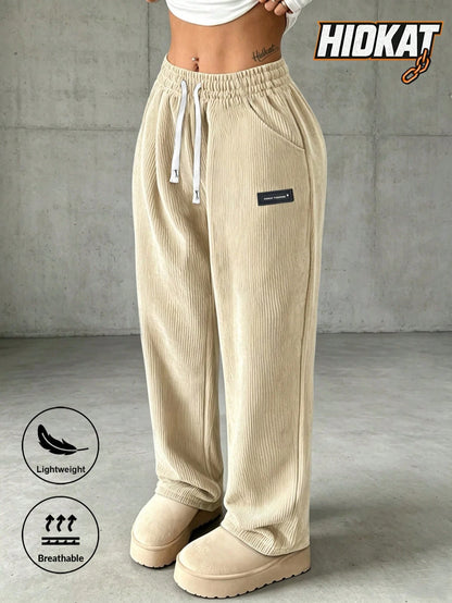 Women's Corduroy Straight Leg Pants with Drawstring Waist