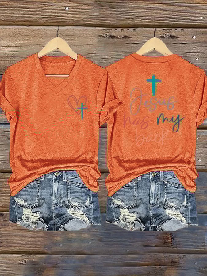 Women's Jesus Has My Back Print Shirt