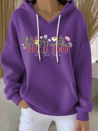 Women's God Is Good All The Time Print Casual Hooded Sweatshirt