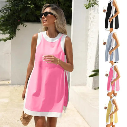 💃Women's 2-Piece Sets Color Block Crewneck Sleeveless Top + Skirt & Shorts w/ Pockets ✨BUY 2 FREE SHIPPING