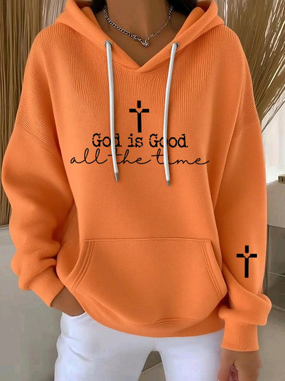 Women's God Is Good All The Time Print Casual Hooded Sweatshirt