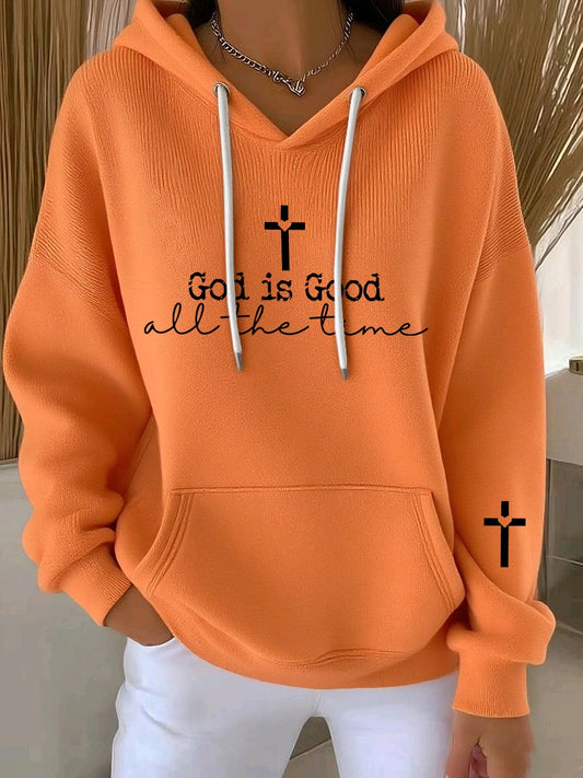 Women's God Is Good All The Time Print Casual Hooded Sweatshirt