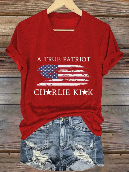 Women's Freedom American Flag Print Casual T-shirt