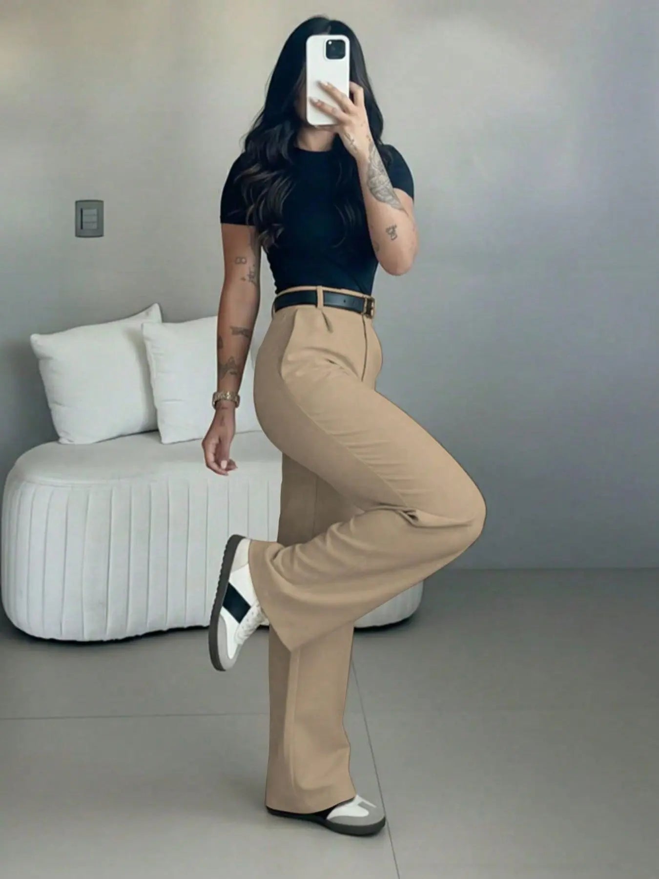 Women’s High-Waisted Suit Pants with Flowy Straight Leg