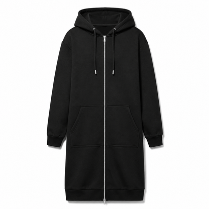 Women's Long Fleece Hoodie Tunic Jacket
