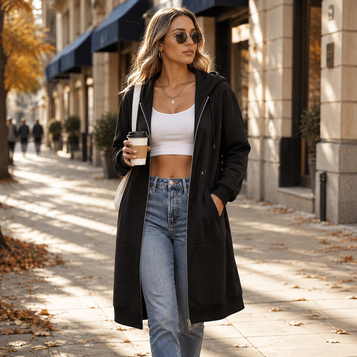 Women's Long Fleece Hoodie Tunic Jacket