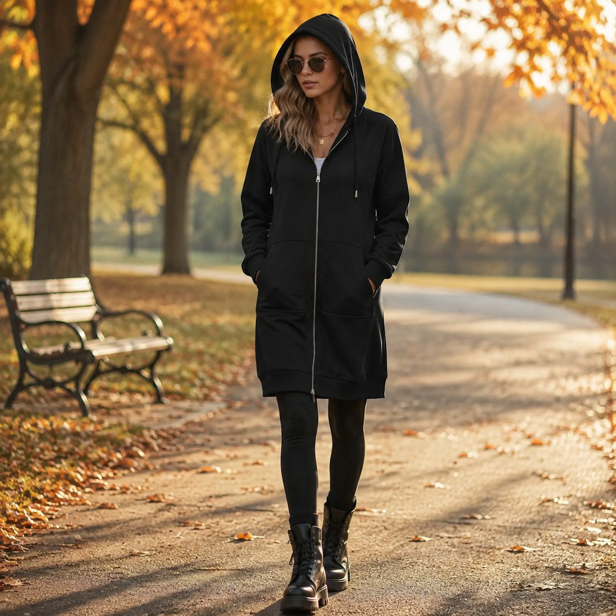 Women's Long Fleece Hoodie Tunic Jacket