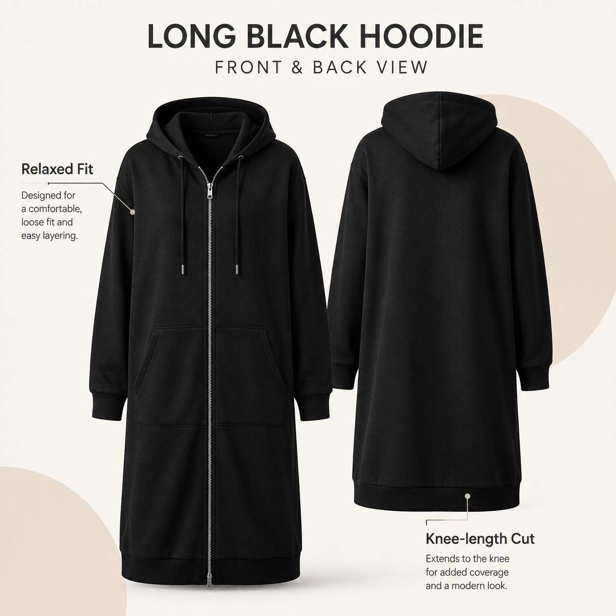 Women's Long Fleece Hoodie Tunic Jacket