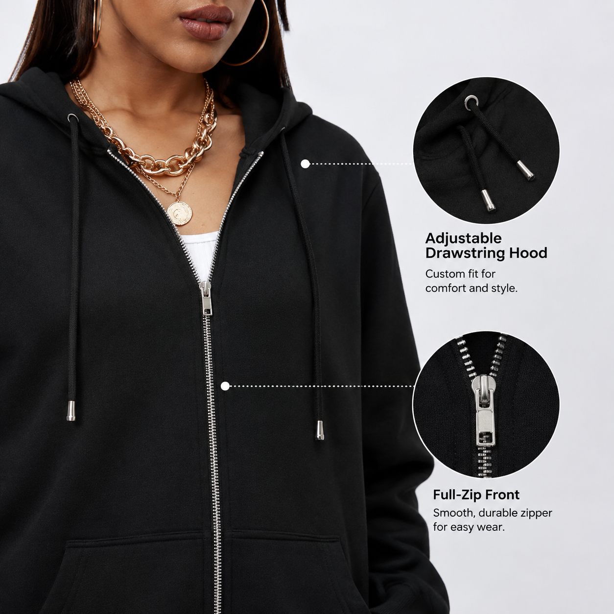 Women's Long Fleece Hoodie Tunic Jacket