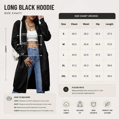 Women's Long Fleece Hoodie Tunic Jacket