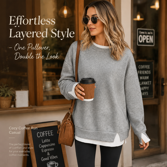 Women's Oversized Layered Sweatshirt with Drop Sleeves