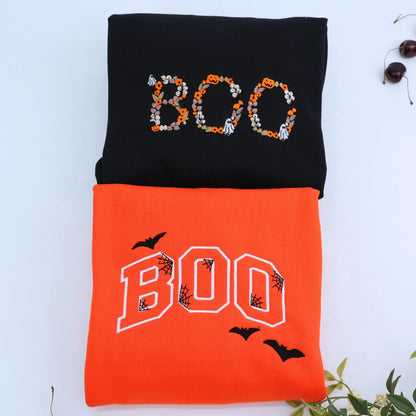 Custom Floral Boo Halloween T-Shirt, Sweatshirt or Hoodie, Cute Ghost Witch Pumpkin, Embroidered Spooky Gift