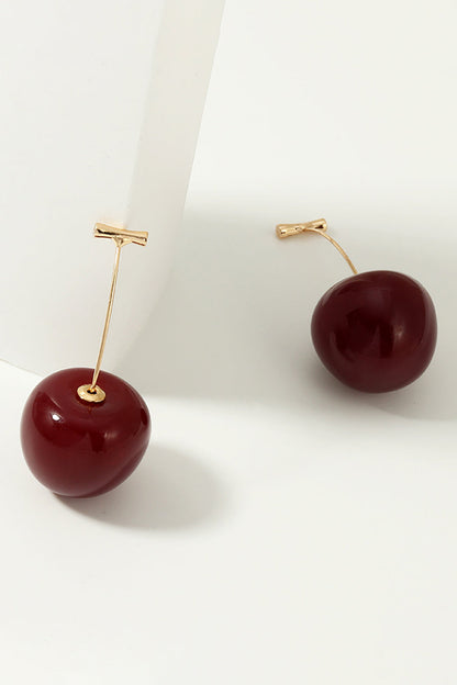 Golden Red Cherry Earrings