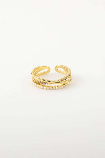 Golden Zircon Ring with Pearl