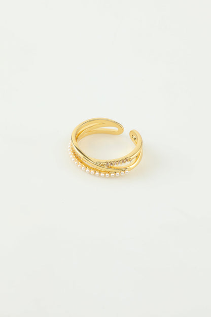 Golden Zircon Ring with Pearl