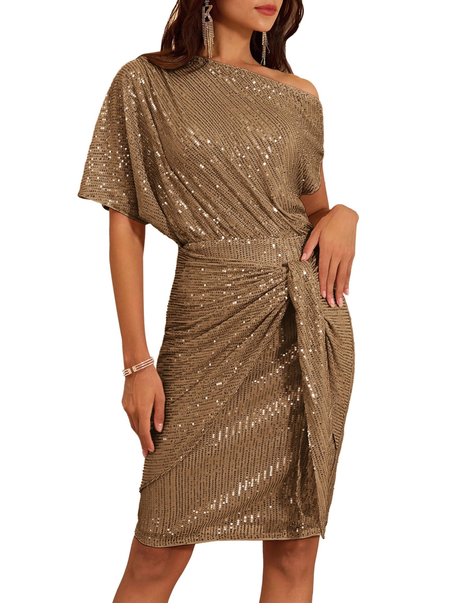Women's Off Shoulder Sequins Bodycon Dress