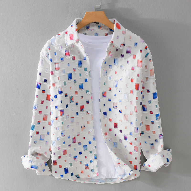 Men’s Casual Geometric Print Button-Up Shirt