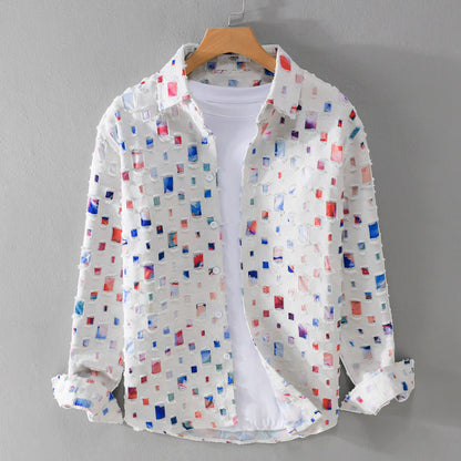Men’s Casual Geometric Print Button-Up Shirt