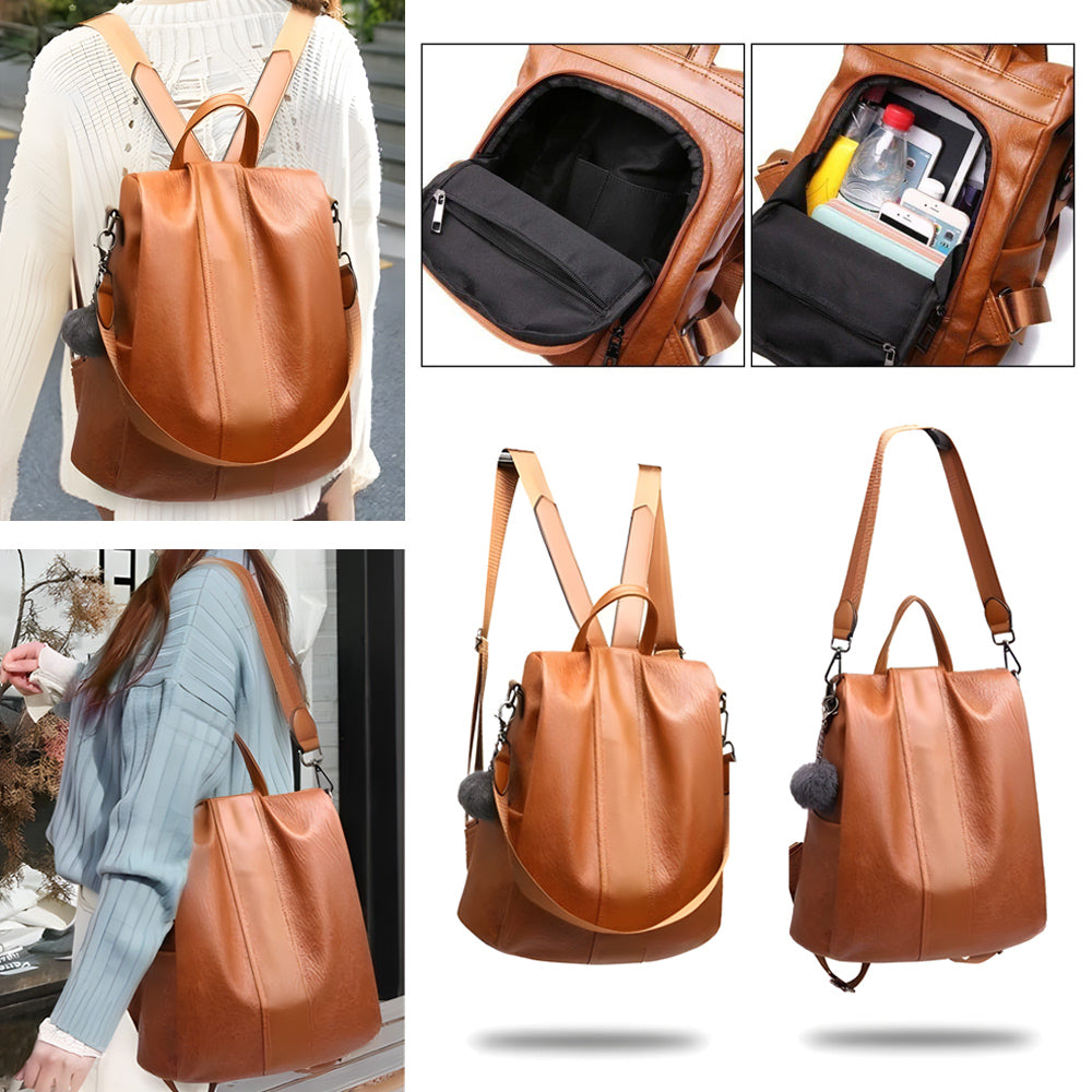 2-in-1 Anti-Theft Leather Women’s Backpack – Convertible Women’s Handbag