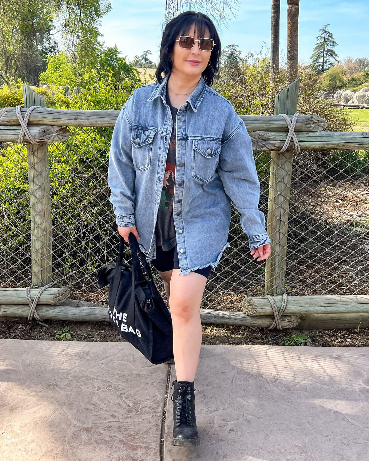 Washed Denim Shirt Jacket — Oversized Frayed-Hem Denim Overshirt