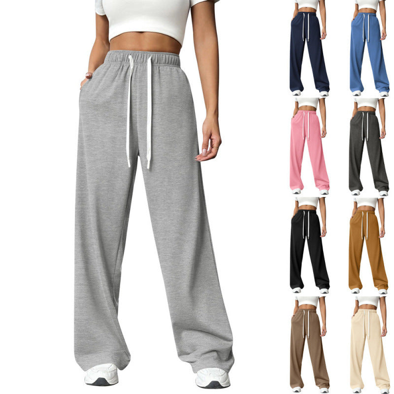 Women's Wide-Leg Sweatpants – Elastic Drawstring Waist Baggy Lounge Pants with Pockets
