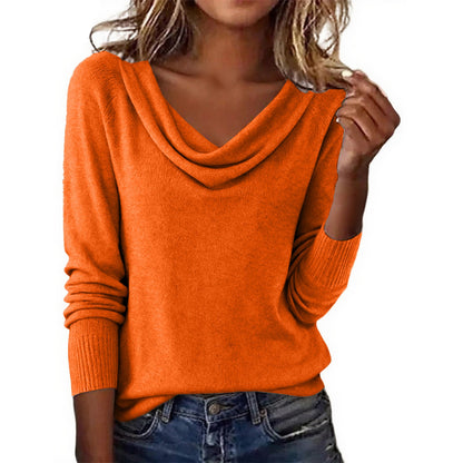 Women's Cowl Neck Long Sleeve Sweater – Lightweight Loose Knit Pullover Tunic Top